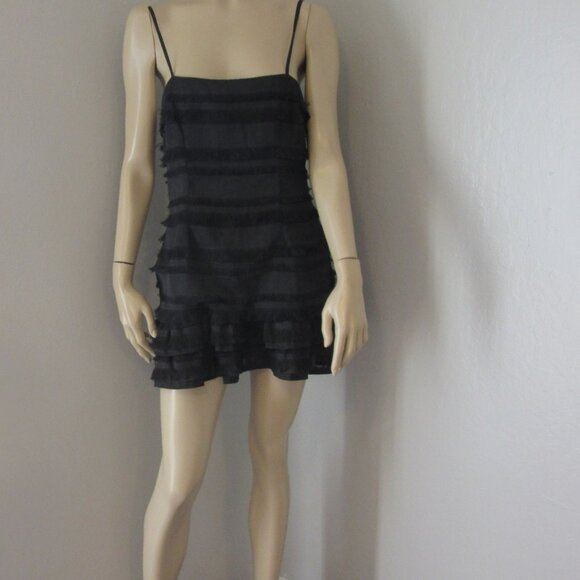 Princess Polly Dresses & Skirts - PRINCESS POLLY Black Fringe Spaghetti Straps Size 6 Mini Dress